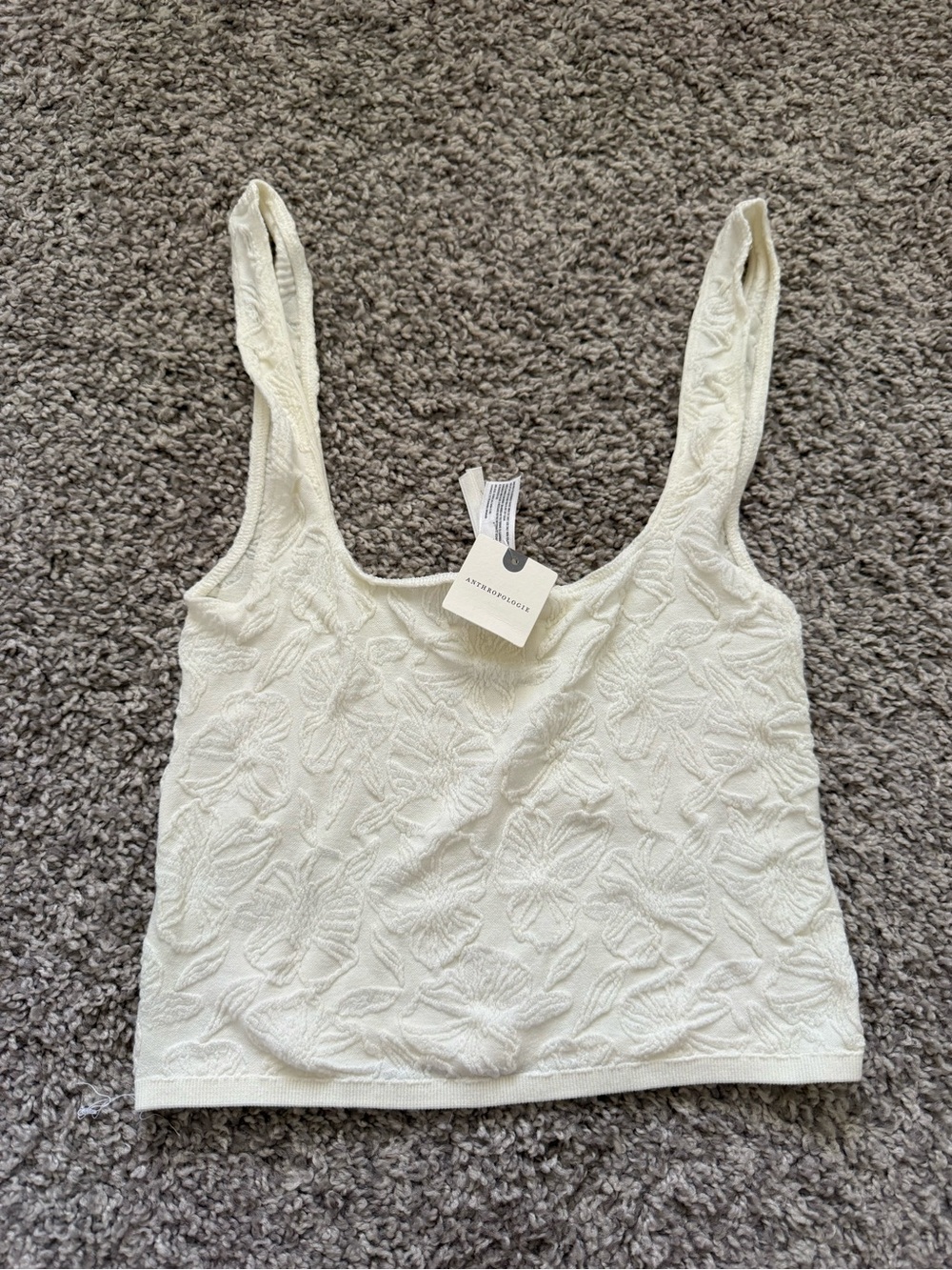 Anthropologie Textured Cream Tank Top Crop Top Bra Top